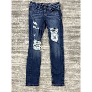American Eagle‎ Jeans Womens 4 Short Blue Super Stretch X Distressed Jeggings